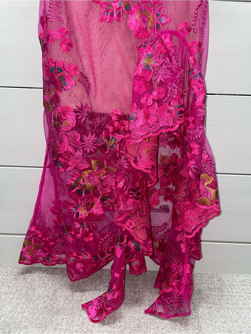 Bronx and Banco Fuchsia Floral Asymmetrical Lace Midi Dress - Picture 5 of 13